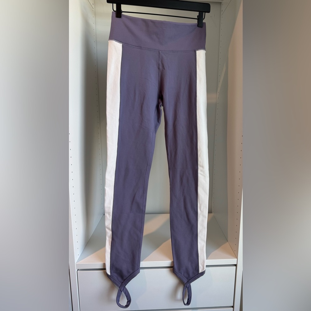 Fabletics Purple Leggings with White Side Panels Buttery Smooth Texture
